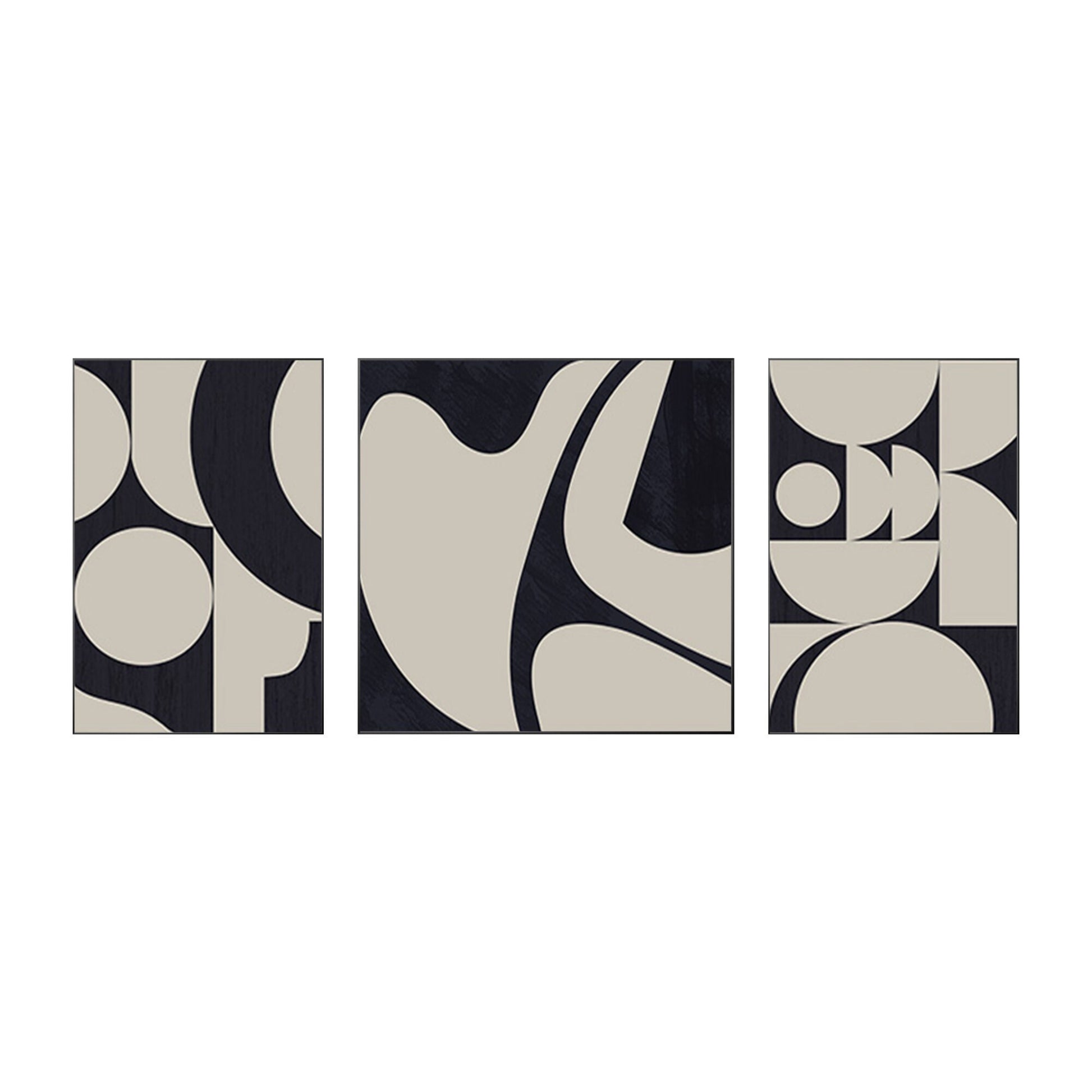 Black and White Abstract Geometric Canvas Art Set - Textured Wall Decor #9