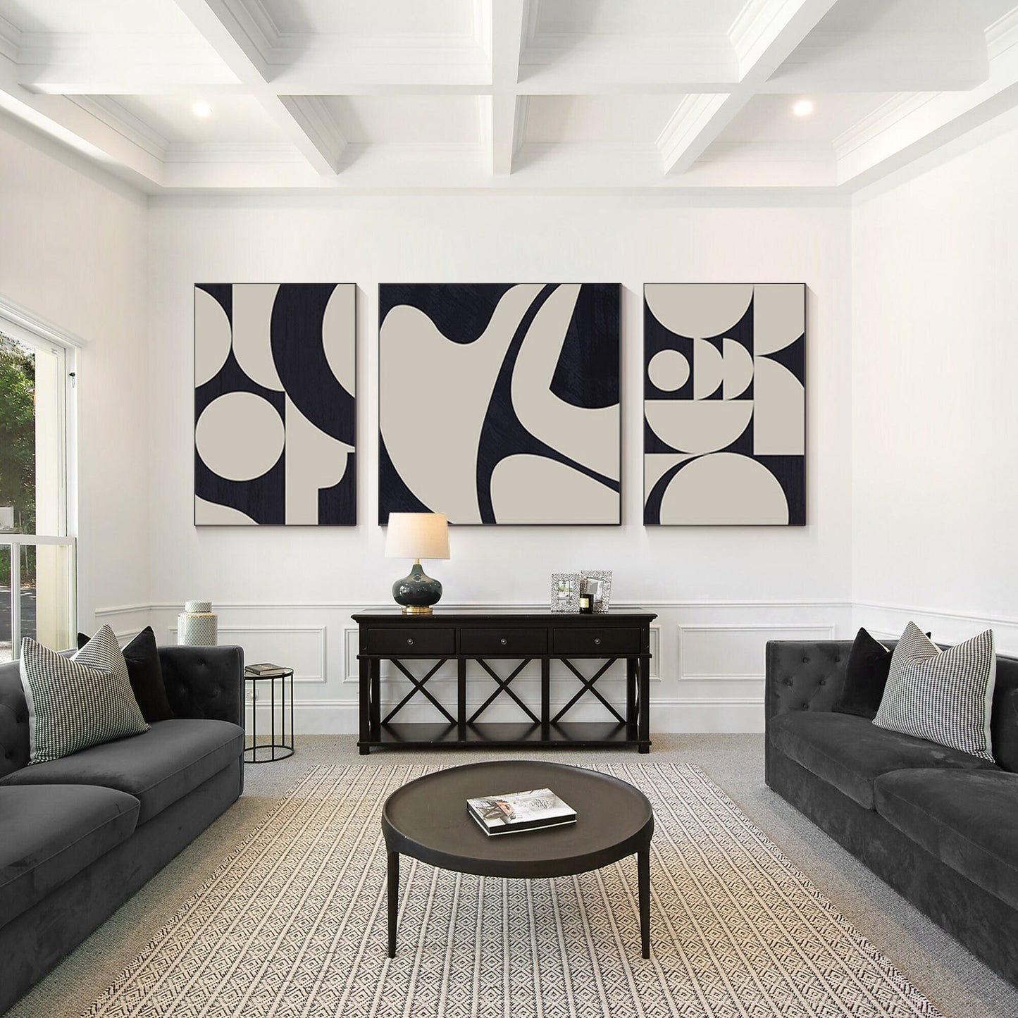 Black and White Abstract Geometric Canvas Art Set - Textured Wall Decor #1