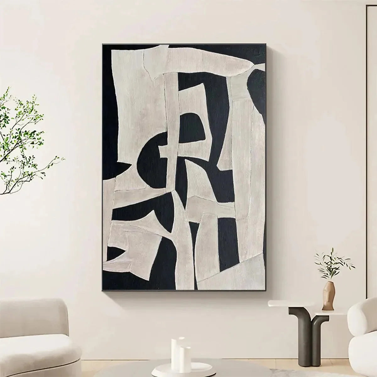 BLACK AND WHITE ABSTRACT: Minimalist Abstract Painting | Minimalist closeup, raised brushwork detail