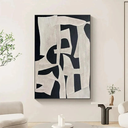 BLACK AND WHITE ABSTRACT: Minimalist Abstract Painting | Minimalist closeup, raised brushwork detail