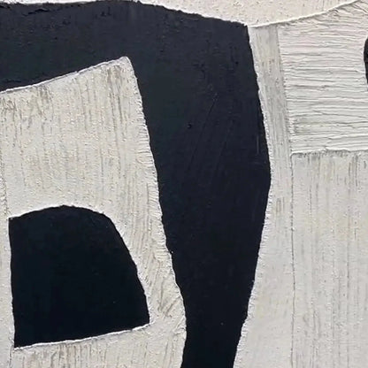 BLACK AND WHITE ABSTRACT: Minimalist Abstract Painting | rectangular format, hand-painted canvas edge