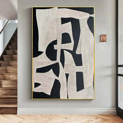 BLACK AND WHITE ABSTRACT: Minimalist Abstract Painting | rolled canvas, ready for custom framing