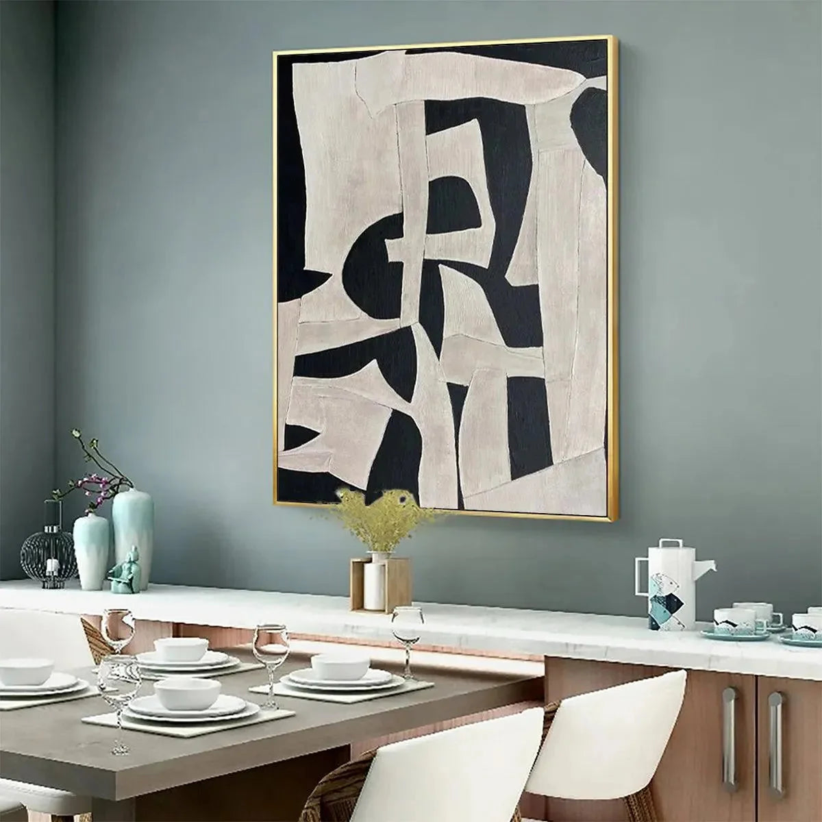 BLACK AND WHITE ABSTRACT: Minimalist Abstract Painting | Minimalist mood, soft natural light studio shot