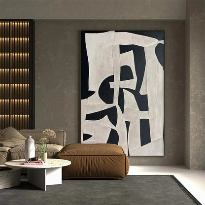 BLACK AND WHITE ABSTRACT: Minimalist Abstract Painting | beige palette, original Hand-painted on premium stretched canvas with artist-grade oils; rich layered surface creates depth and a sophistica...