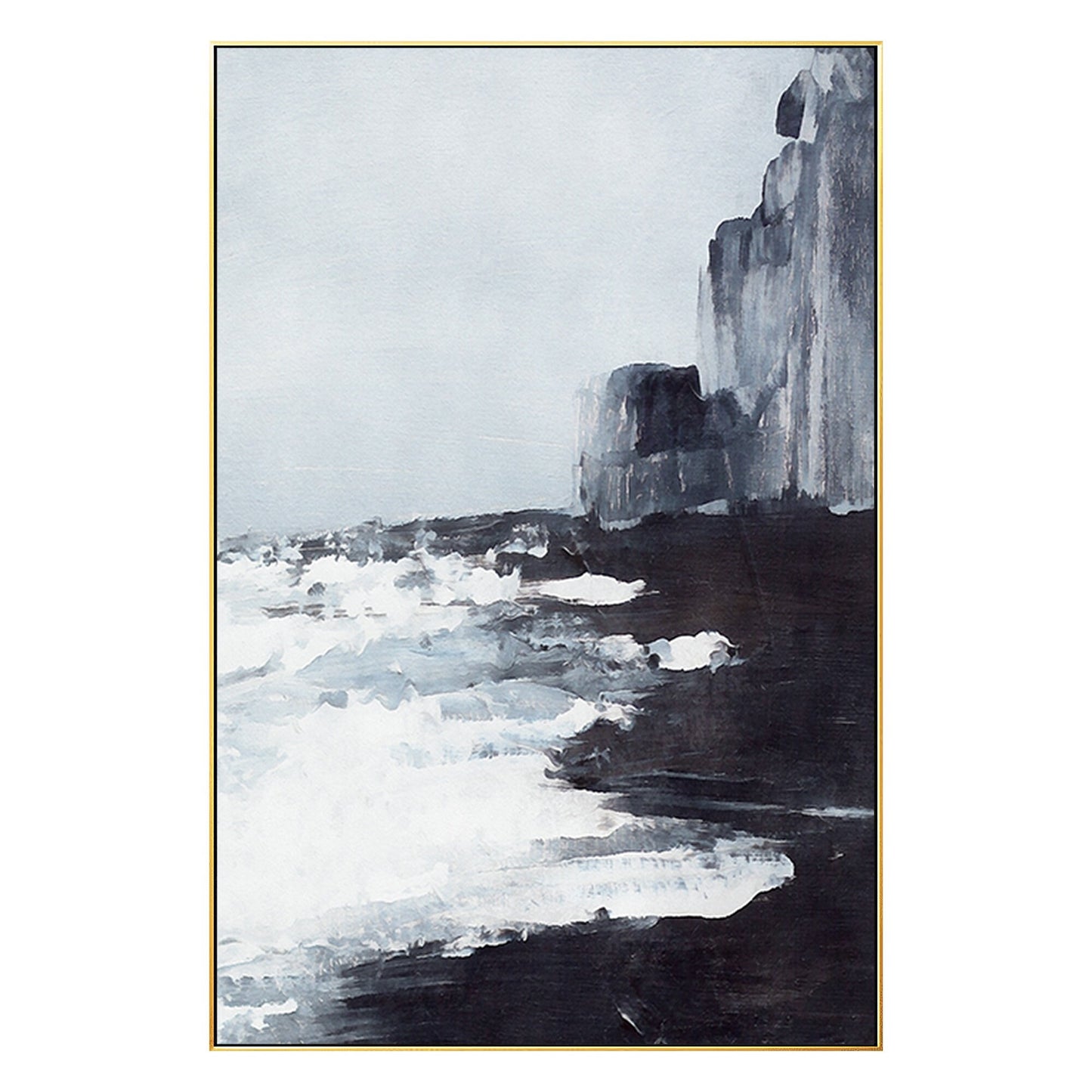 Black and White Abstract Seascape Painting: Extra Large Framed Canvas Wall Art #7