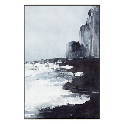 Black and White Abstract Seascape Painting: Extra Large Framed Canvas Wall Art #8