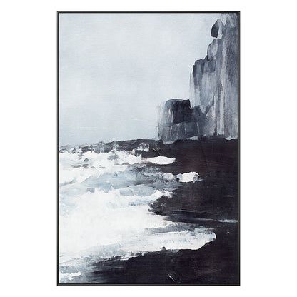 Black and White Abstract Seascape Painting: Extra Large Framed Canvas Wall Art #9