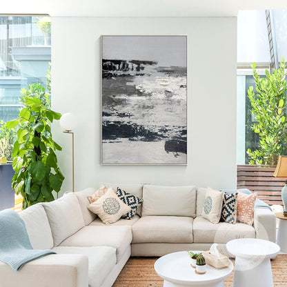 Black and White Abstract Texture Painting: Extra Large Framed Canvas Art #2