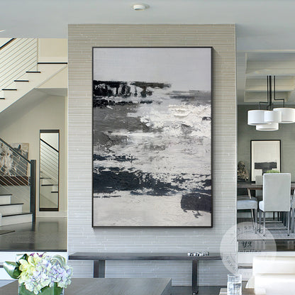 Black and White Abstract Texture Painting: Extra Large Framed Canvas Art #5