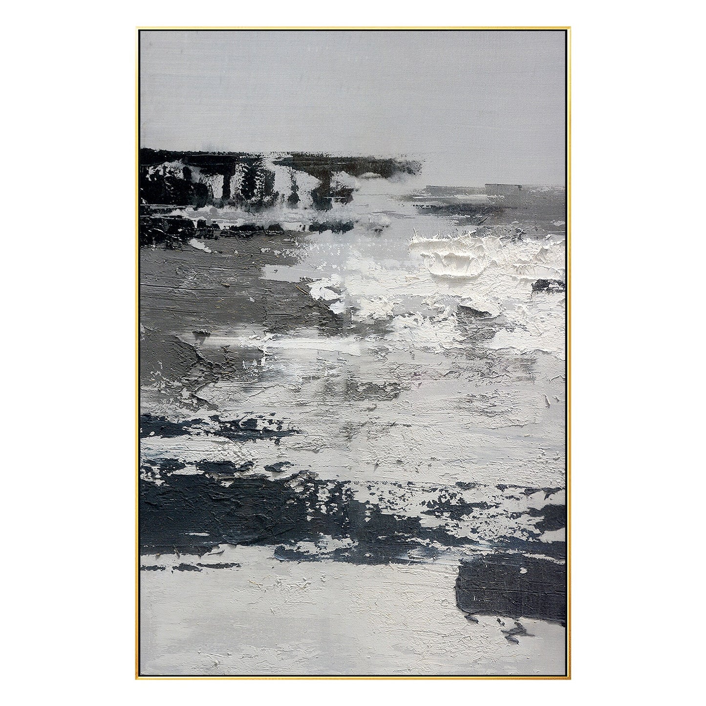 Black and White Abstract Texture Painting: Extra Large Framed Canvas Art #7