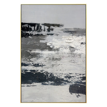 Black and White Abstract Texture Painting: Extra Large Framed Canvas Art #7