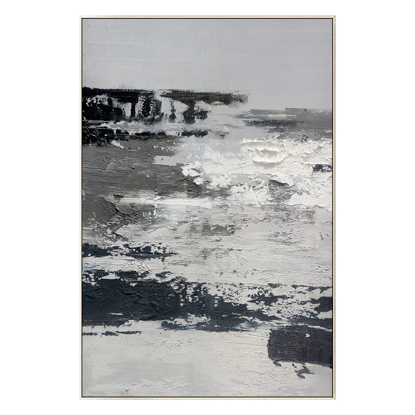 Black and White Abstract Texture Painting: Extra Large Framed Canvas Art #8
