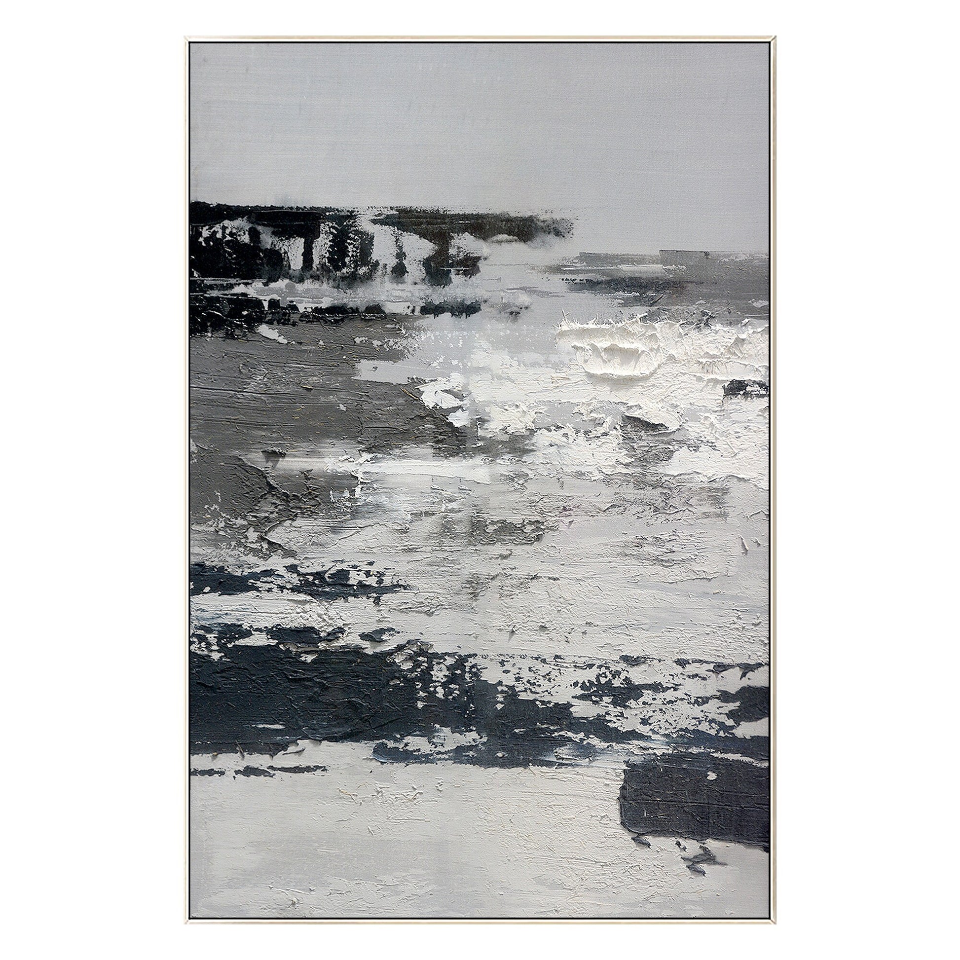 Black and White Abstract Texture Painting: Extra Large Framed Canvas Art #8