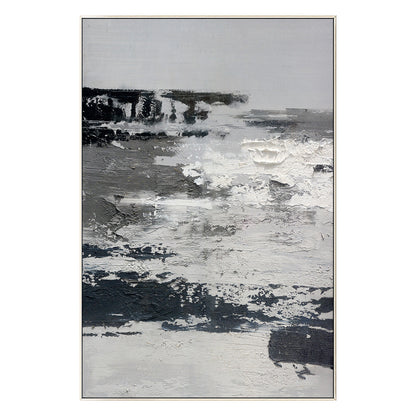 Black and White Abstract Texture Painting: Extra Large Framed Canvas Art #8