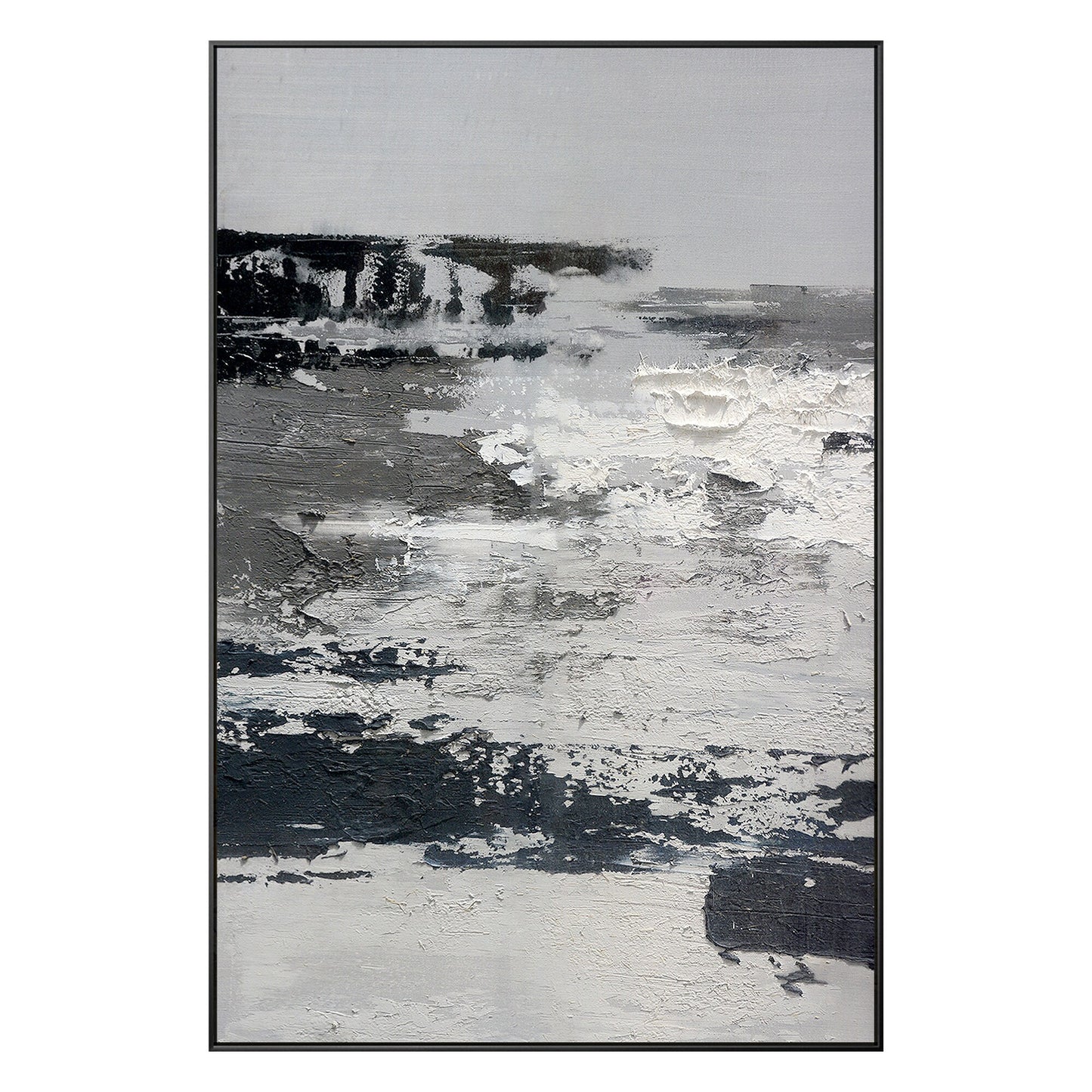 Black and White Abstract Texture Painting: Extra Large Framed Canvas Art #9