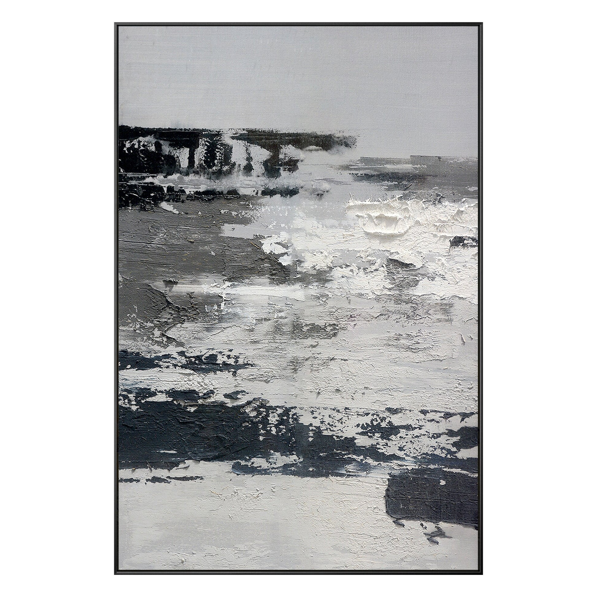 Black and White Abstract Texture Painting: Extra Large Framed Canvas Art #9
