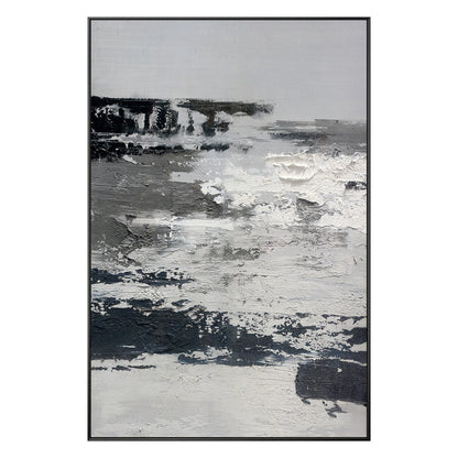 Black and White Abstract Texture Painting: Extra Large Framed Canvas Art #9