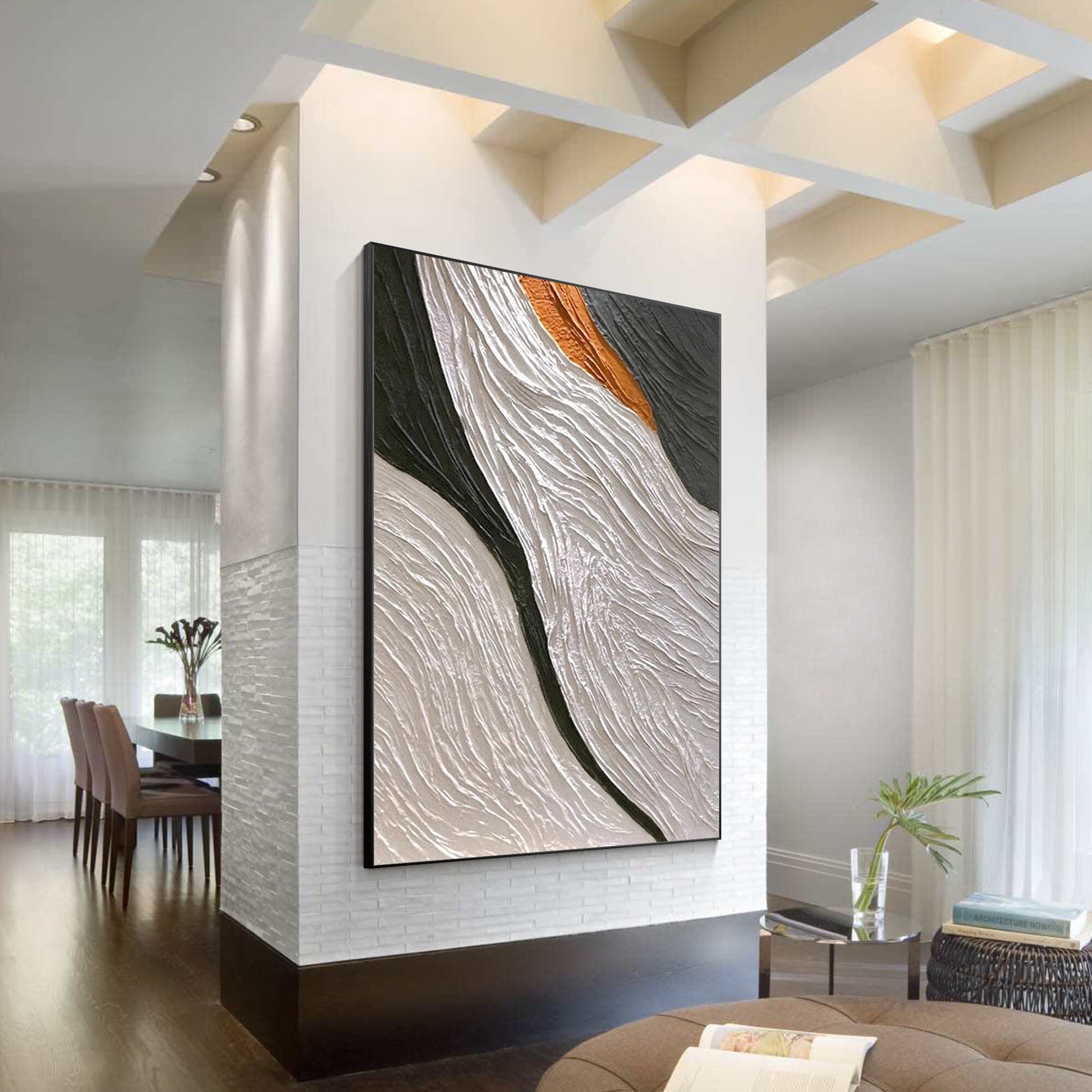 Black and White Abstract Textured Painting: Modern Minimalist Wall Art #3