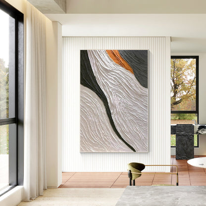 Black and White Abstract Textured Painting: Modern Minimalist Wall Art #5