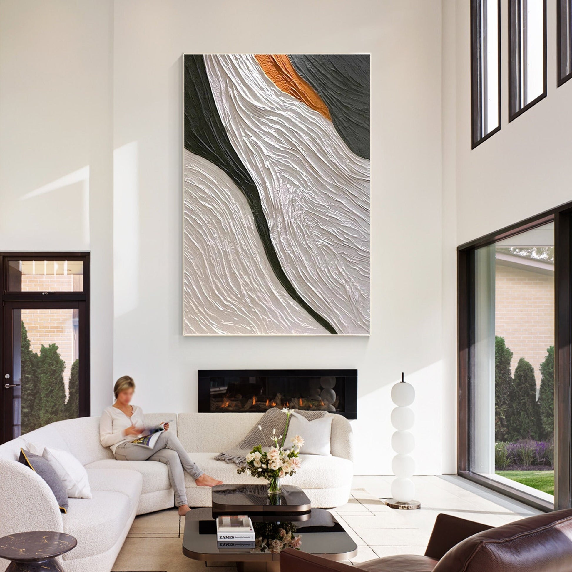 Black and White Abstract Textured Painting: Modern Minimalist Wall Art #1