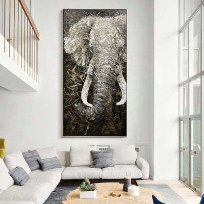 Black and White Elephant Painting on Canvas: Large Vertical Wall Art #3