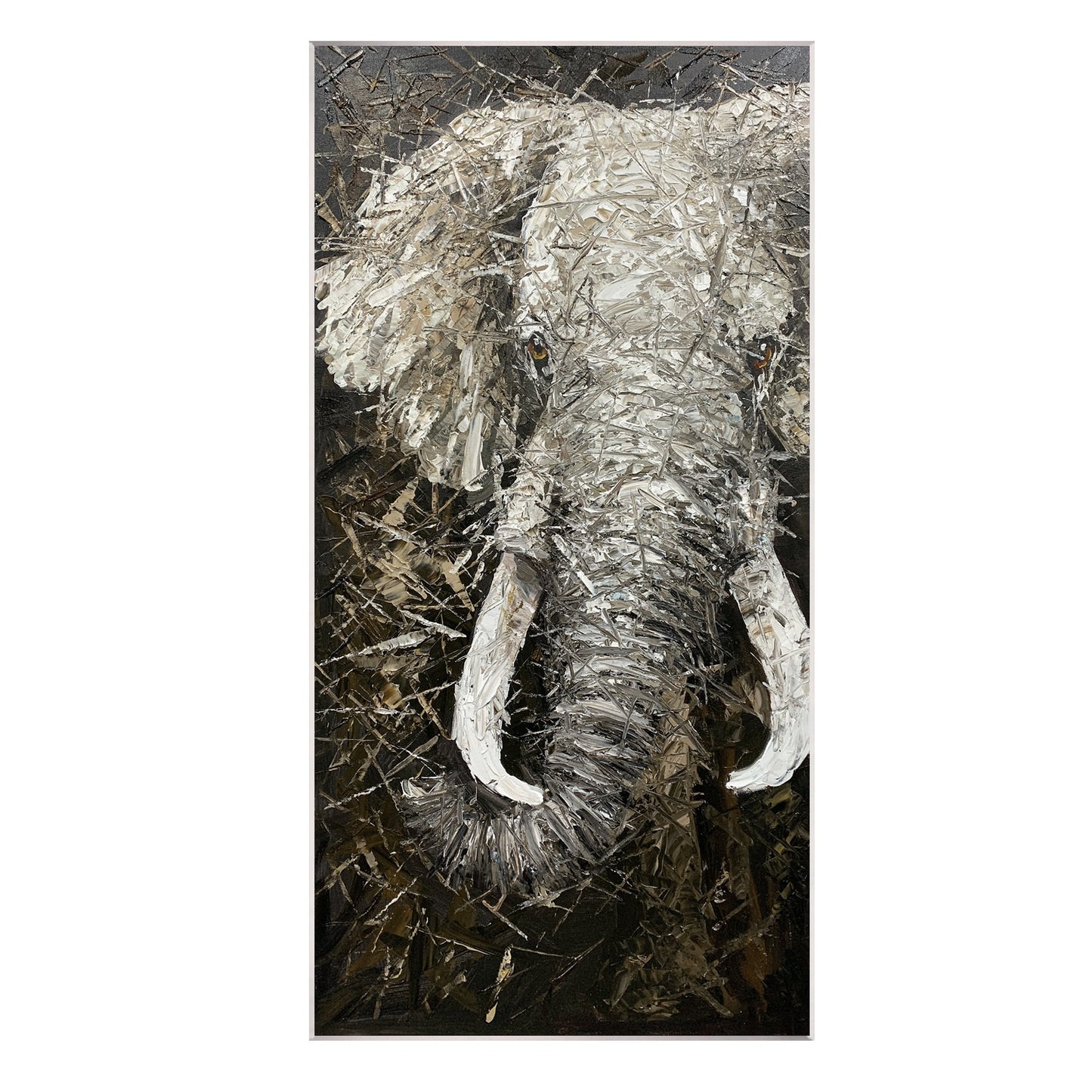 Black and White Elephant Painting on Canvas: Large Vertical Wall Art #8