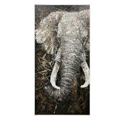 Black and White Elephant Painting on Canvas: Large Vertical Wall Art #8