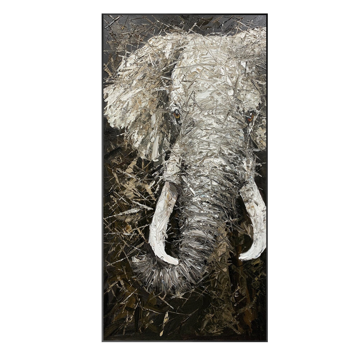 Black and White Elephant Painting on Canvas: Large Vertical Wall Art #9