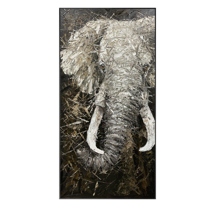 Black and White Elephant Painting on Canvas: Large Vertical Wall Art #9