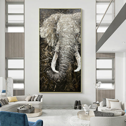 Black and White Elephant Painting on Canvas: Large Vertical Wall Art #1