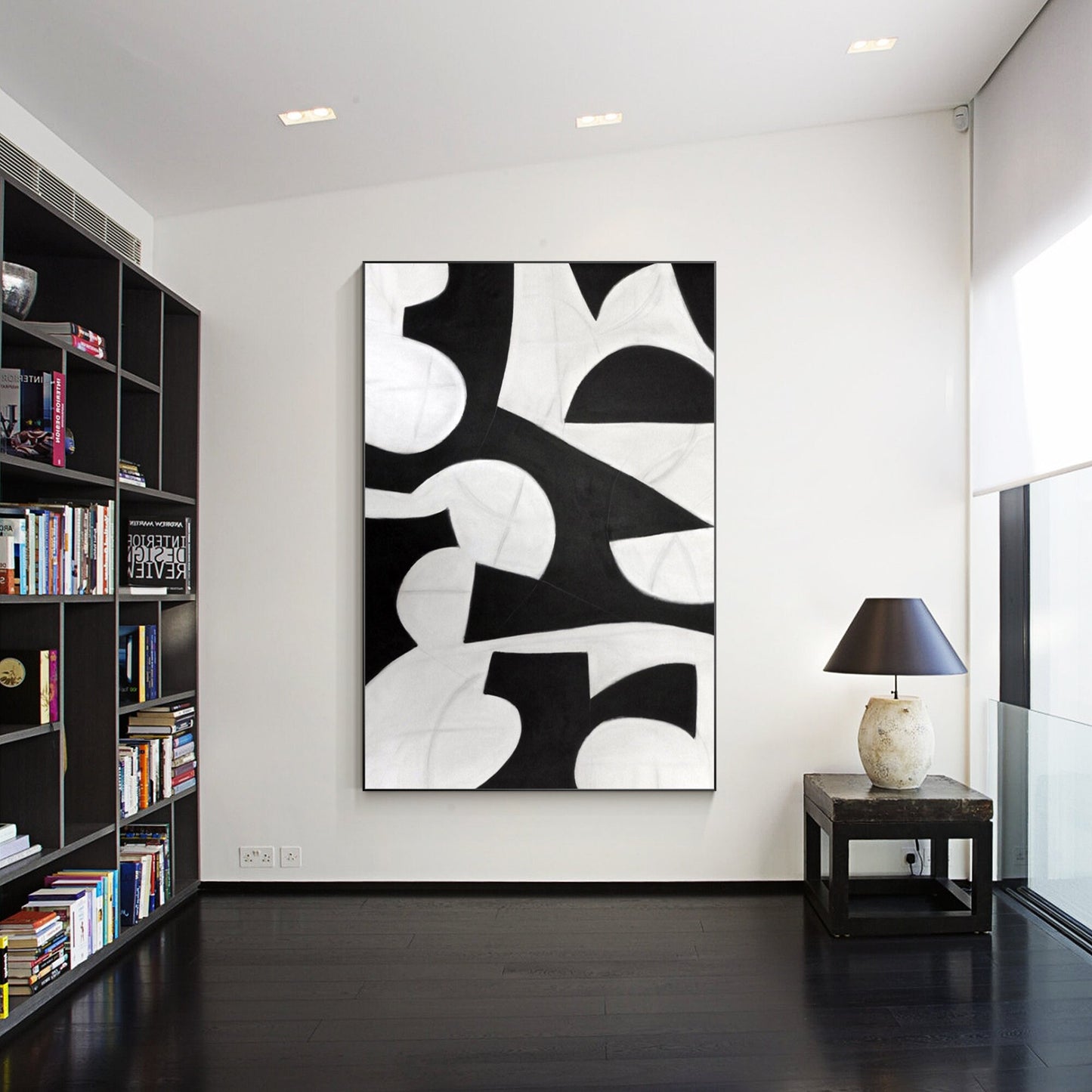 Black and White Geometric Painting: Extra Large Organic Shape Canvas Art #2