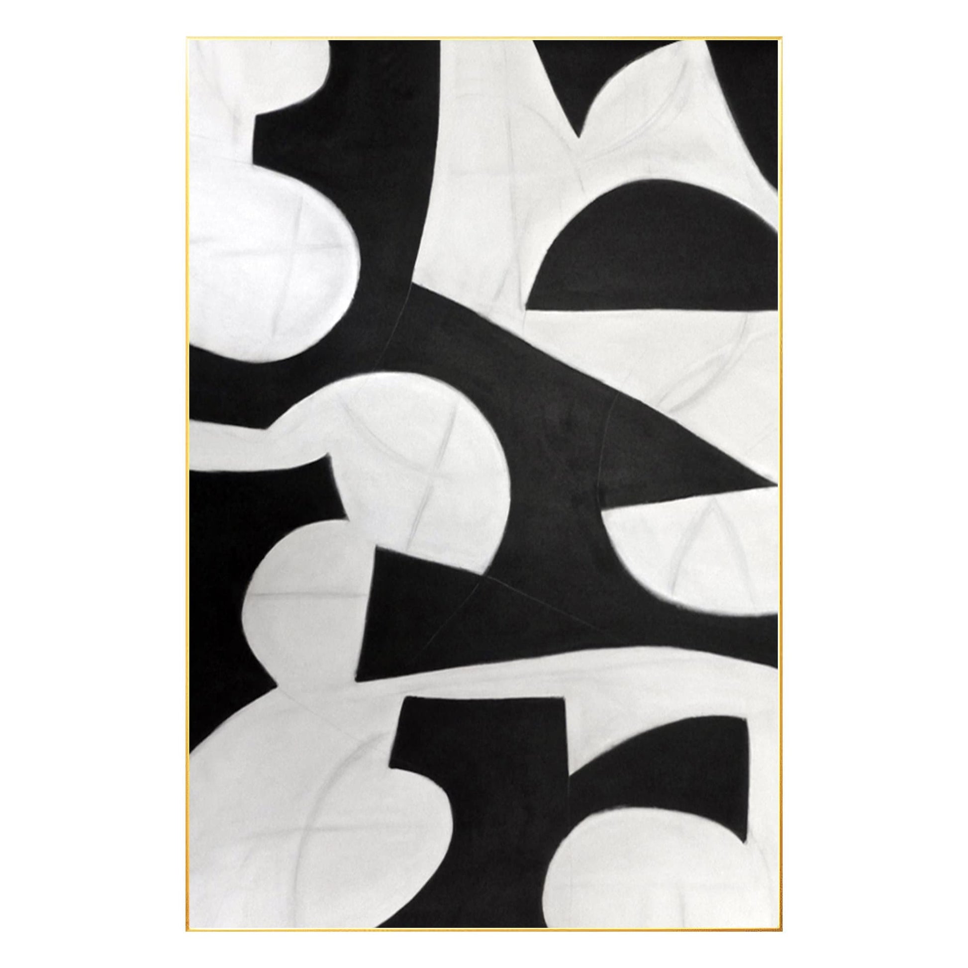 Black and White Geometric Painting: Extra Large Organic Shape Canvas Art #7
