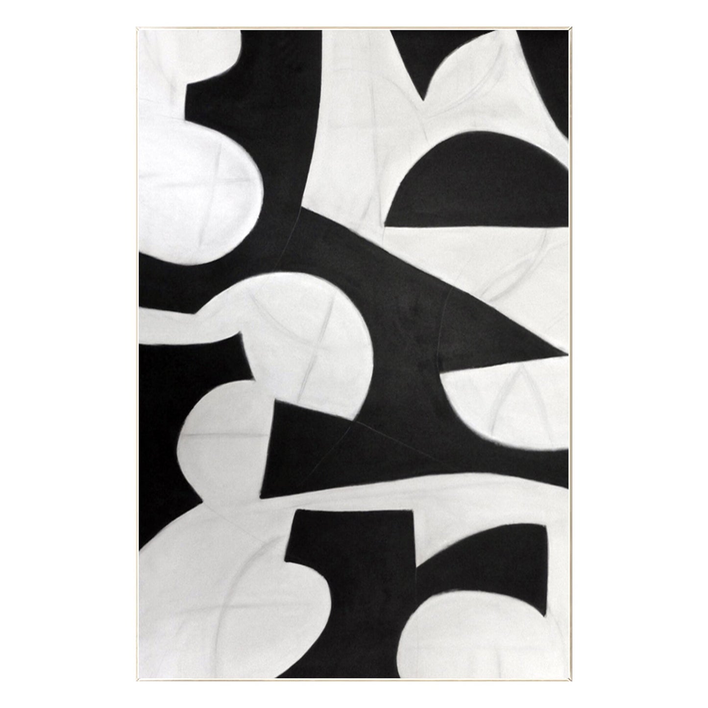 Black and White Geometric Painting: Extra Large Organic Shape Canvas Art #8