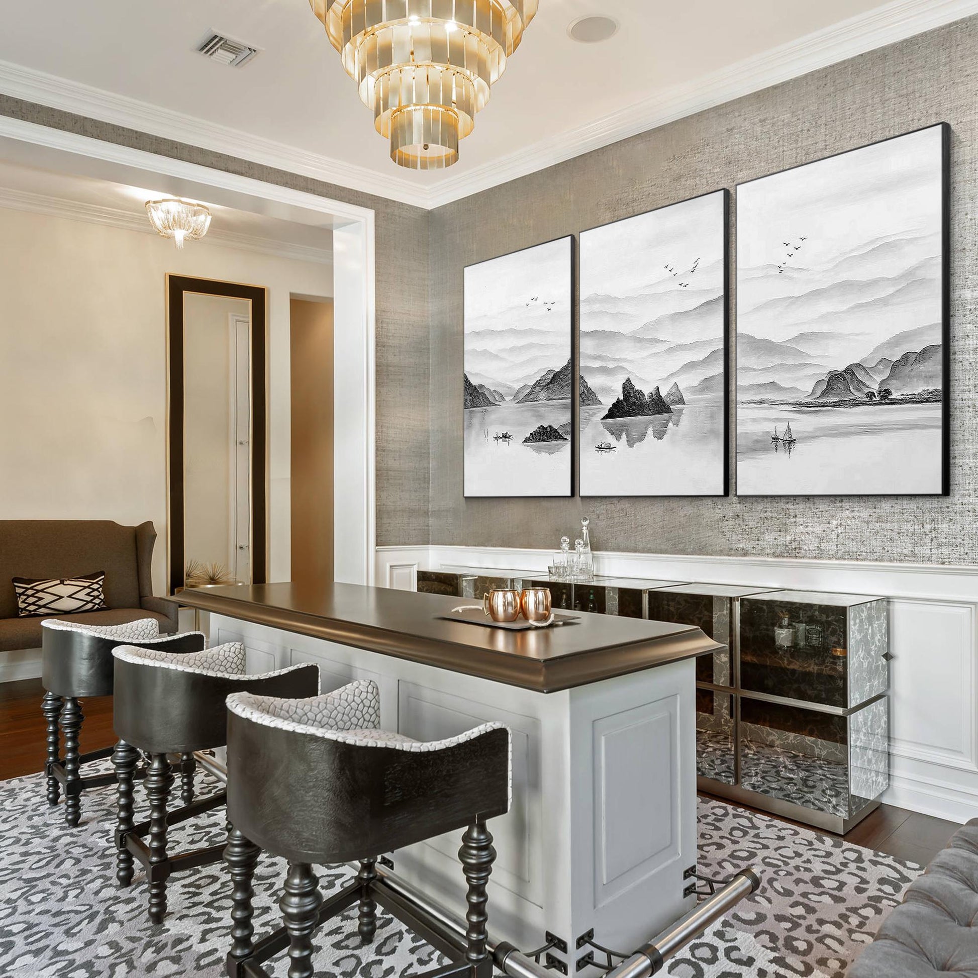 Black and White Mountain Painting Set: Oriental Abstract Canvas Art #4