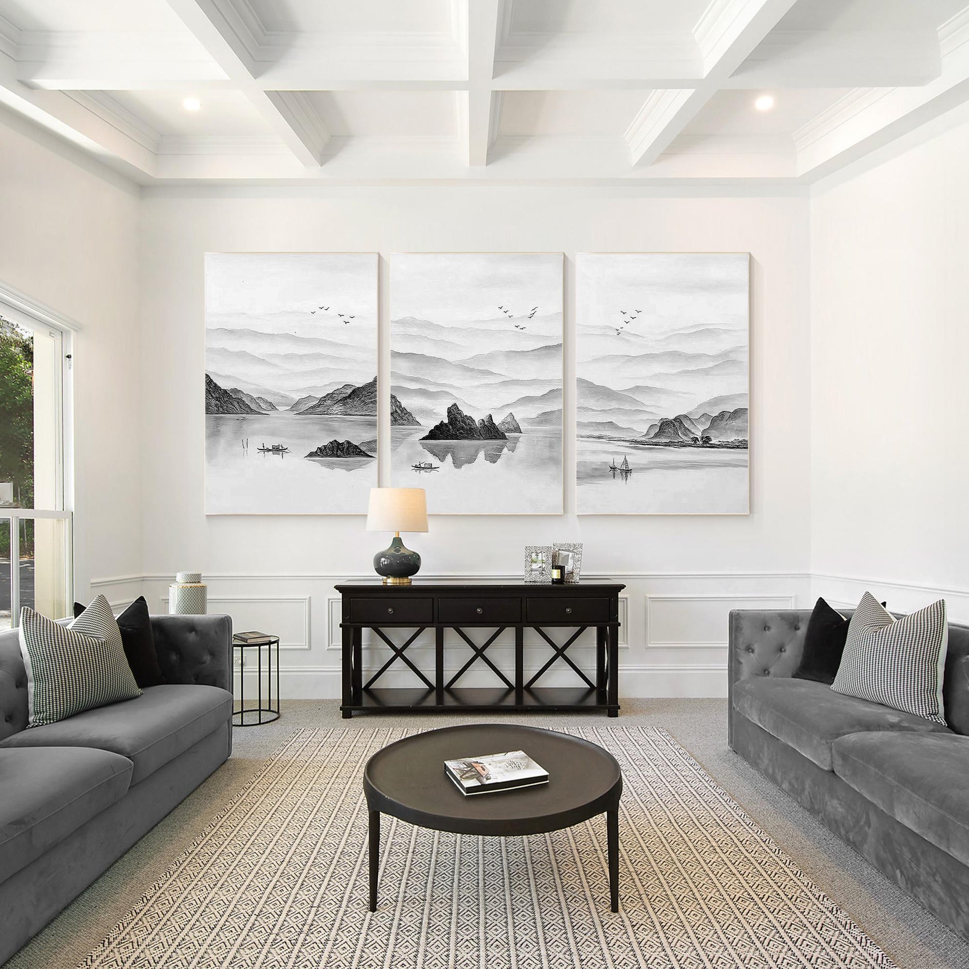 Black and White Mountain Painting Set: Oriental Abstract Canvas Art #5