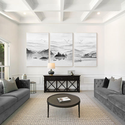 Black and White Mountain Painting Set: Oriental Abstract Canvas Art #5