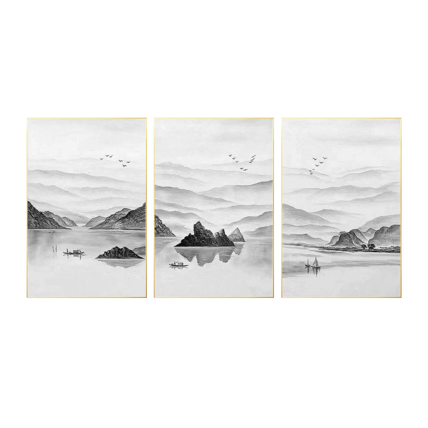 Black and White Mountain Painting Set: Oriental Abstract Canvas Art #7