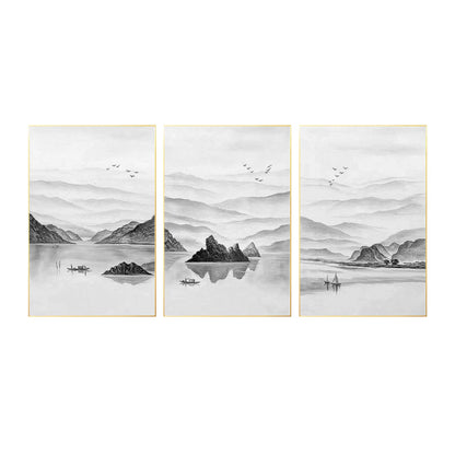 Black and White Mountain Painting Set: Oriental Abstract Canvas Art #7