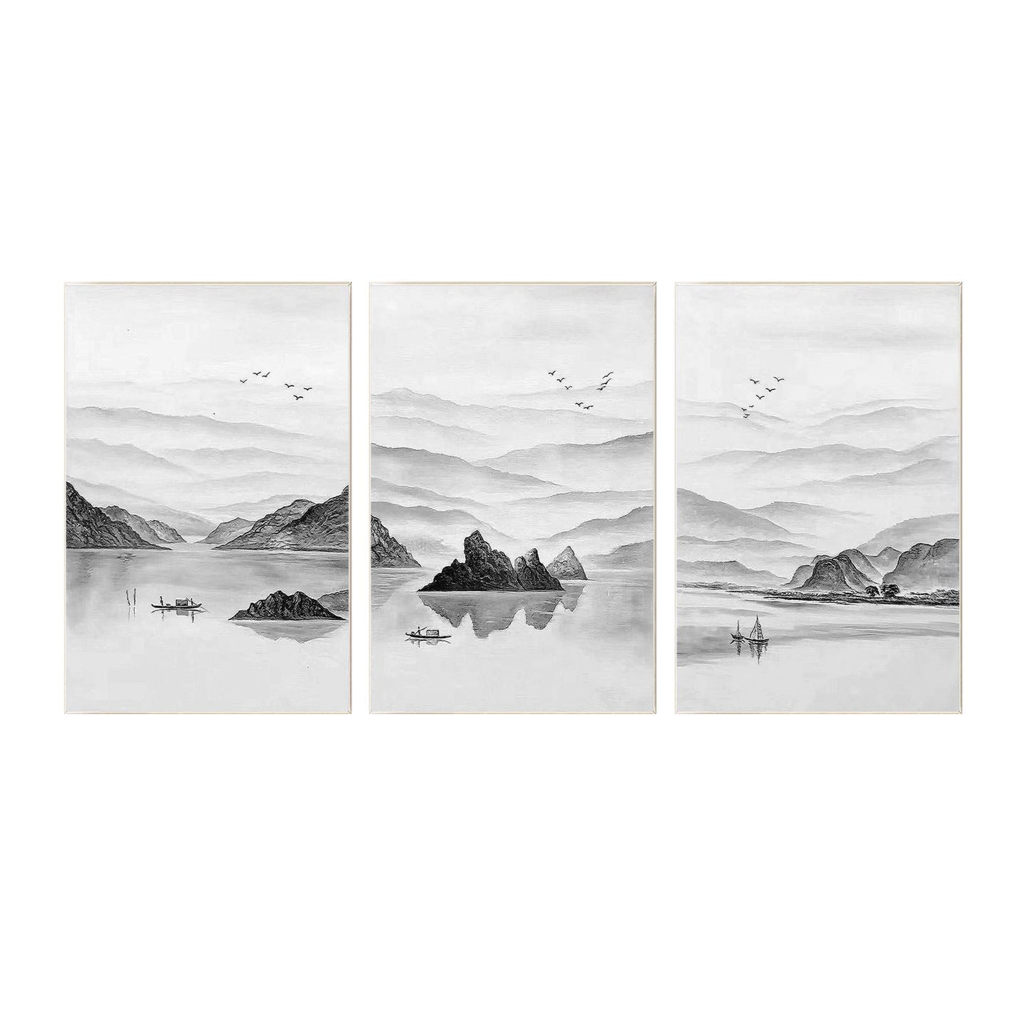 Black and White Mountain Painting Set: Oriental Abstract Canvas Art #8
