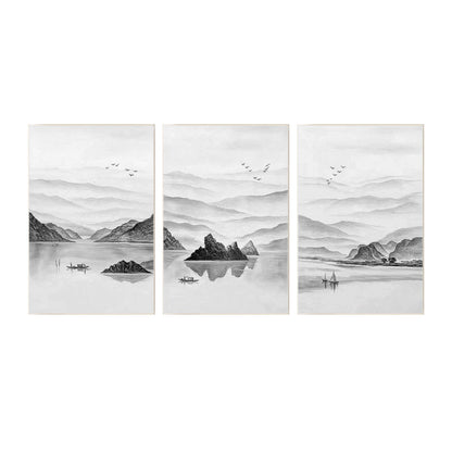Black and White Mountain Painting Set: Oriental Abstract Canvas Art #8