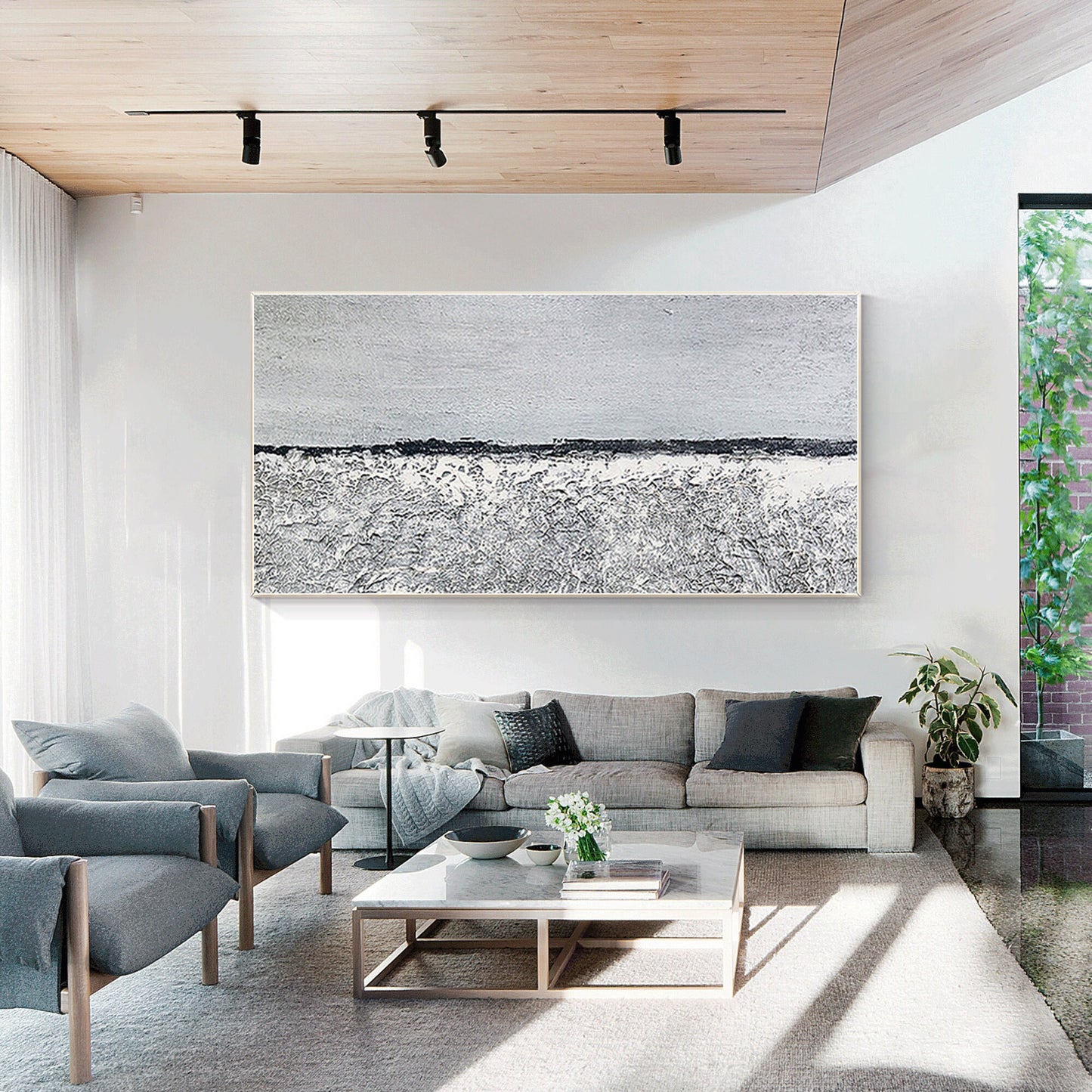 Black and White Seascape Painting: Abstract Coastal Wall Art #3