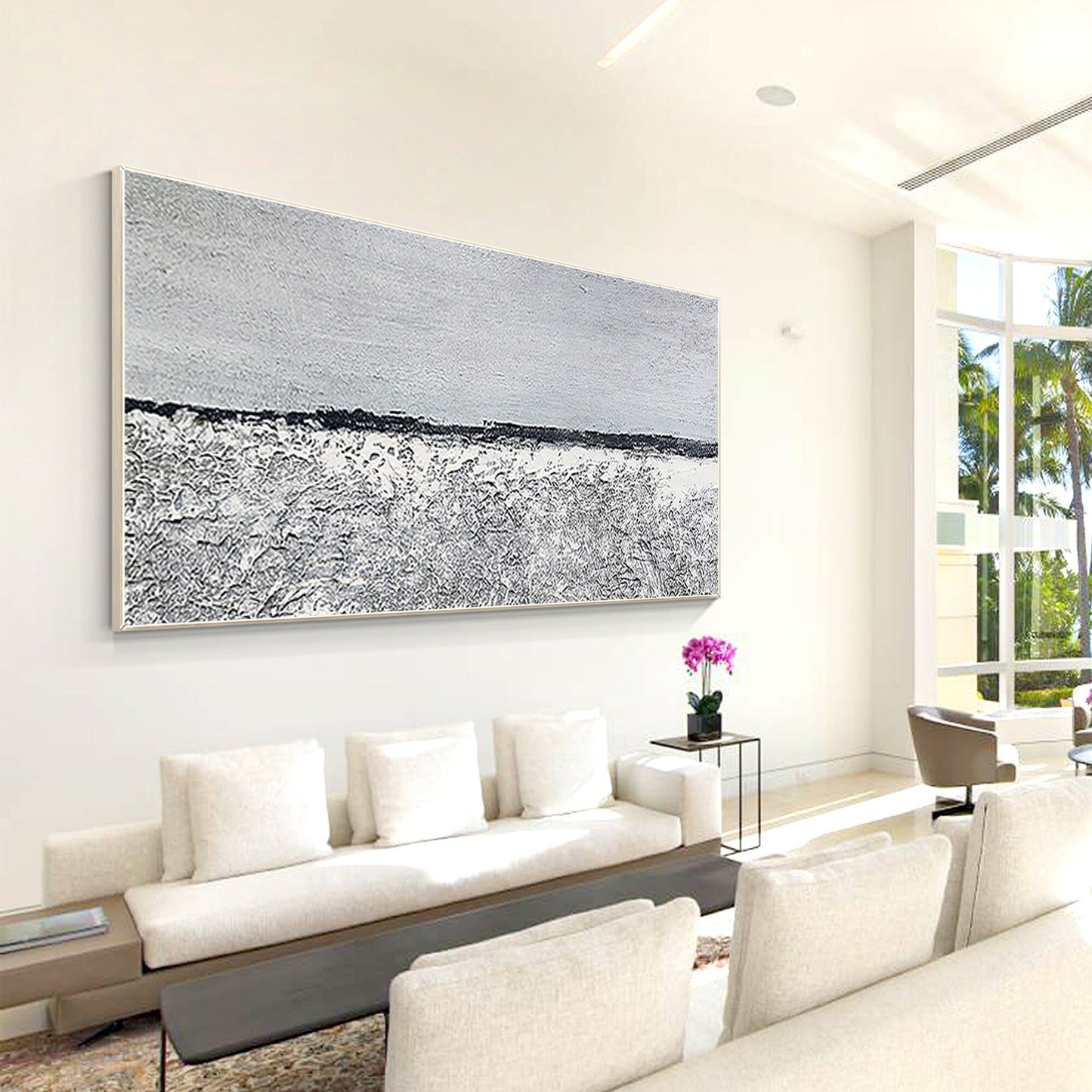 Black and White Seascape Painting: Abstract Coastal Wall Art #4