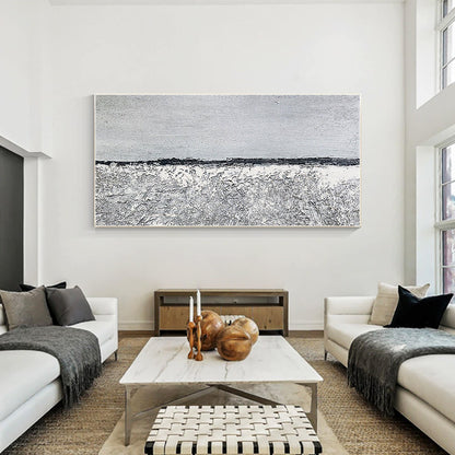 Black and White Seascape Painting: Abstract Coastal Wall Art #1