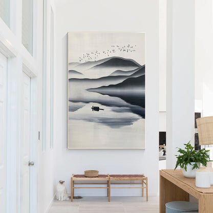 Black and White Watercolor Mountain Painting: Extra Large Canvas Wall Art #4