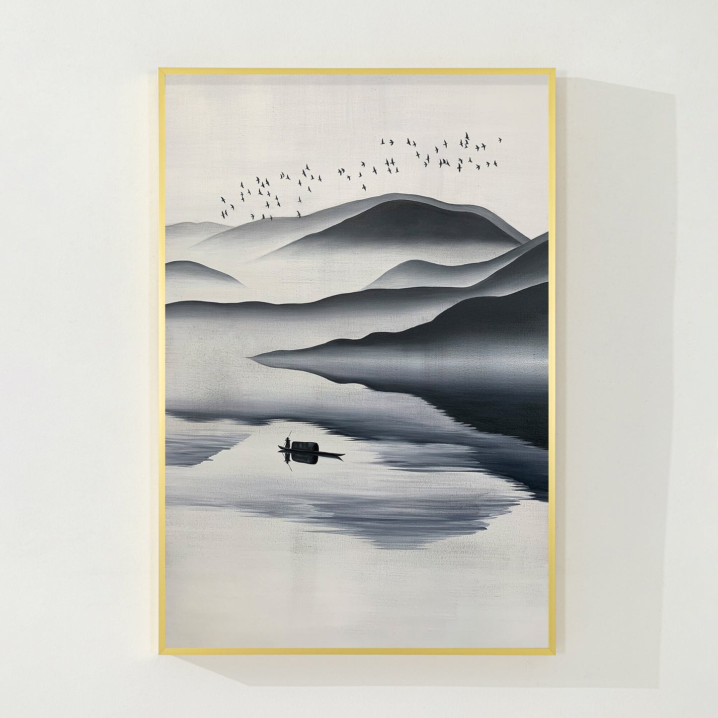 Black and White Watercolor Mountain Painting: Extra Large Canvas Wall Art #7