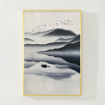 Black and White Watercolor Mountain Painting: Extra Large Canvas Wall Art #7