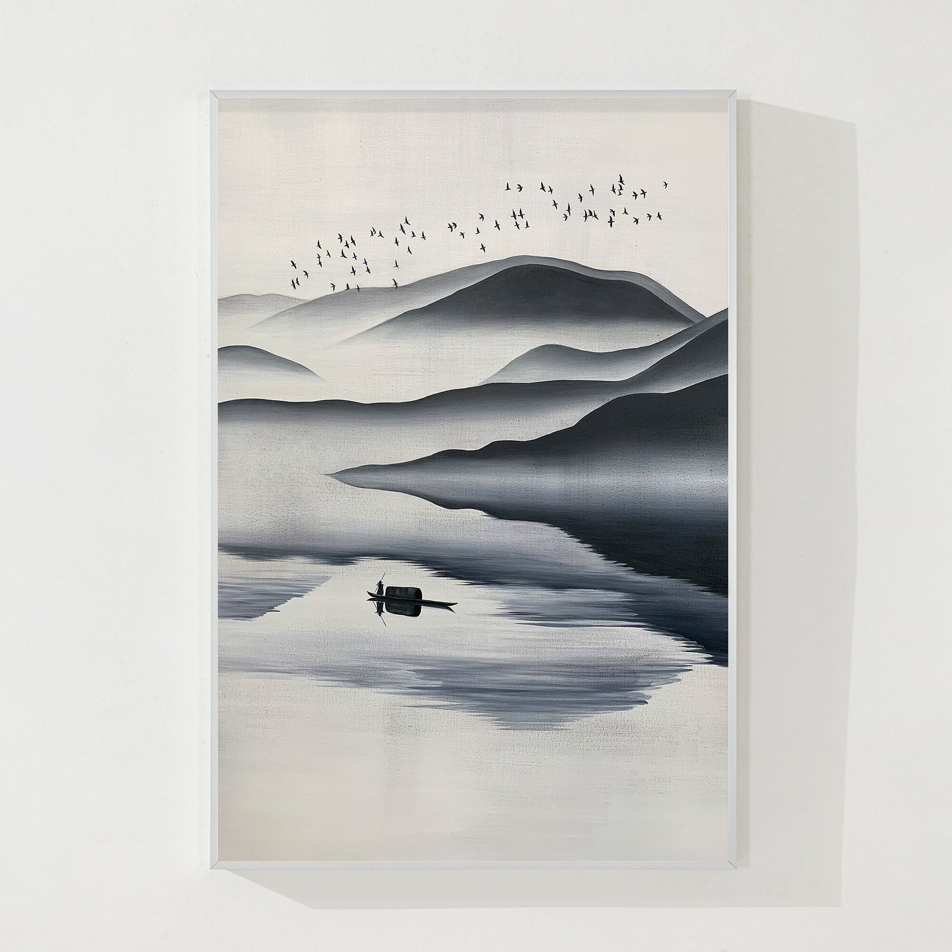 Black and White Watercolor Mountain Painting: Extra Large Canvas Wall Art #8