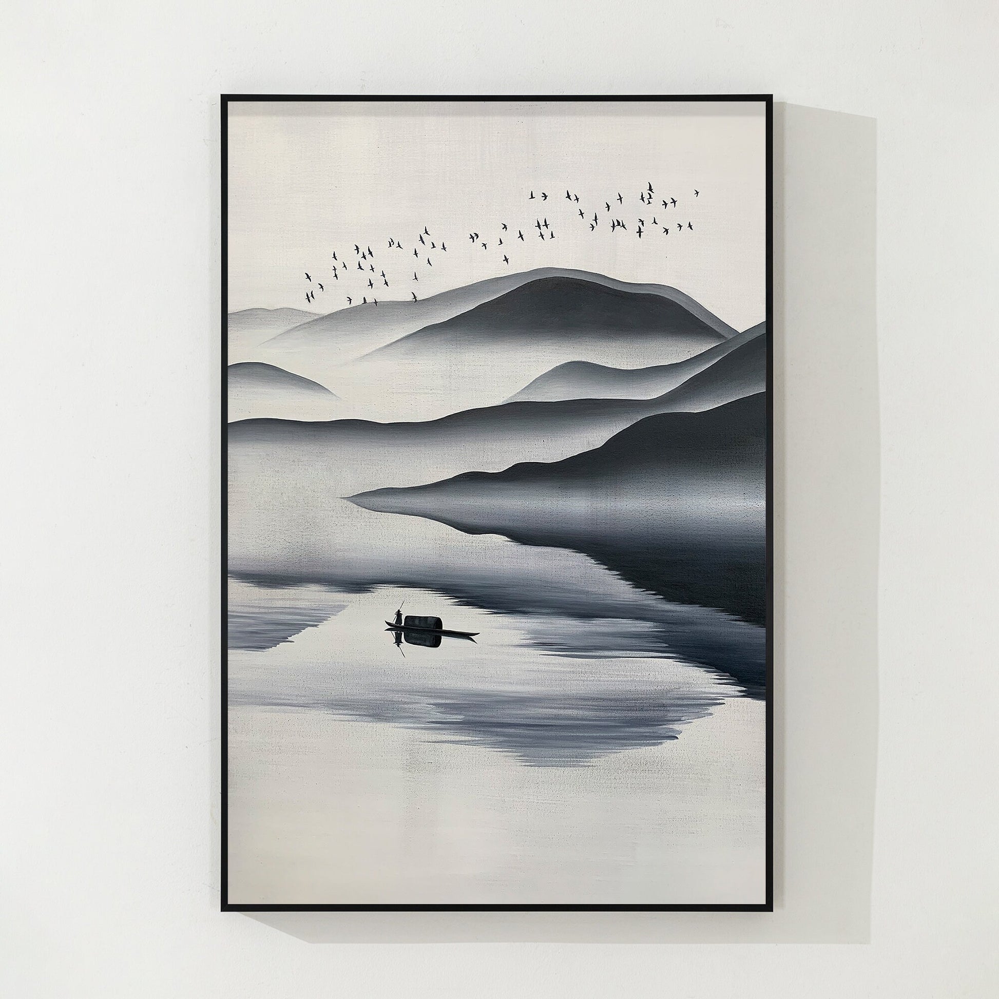 Black and White Watercolor Mountain Painting: Extra Large Canvas Wall Art #9