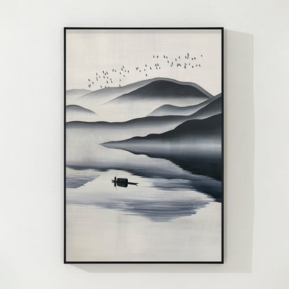 Black and White Watercolor Mountain Painting: Extra Large Canvas Wall Art #9