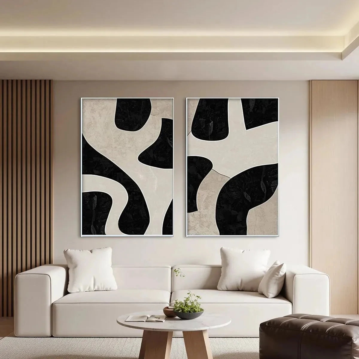 BLACK & BEIGE ABSTRACT DIPTYCH: Abstract Painting Set of 2, Vertical Wall Art | Abstract closeup, raised brushwork detail
